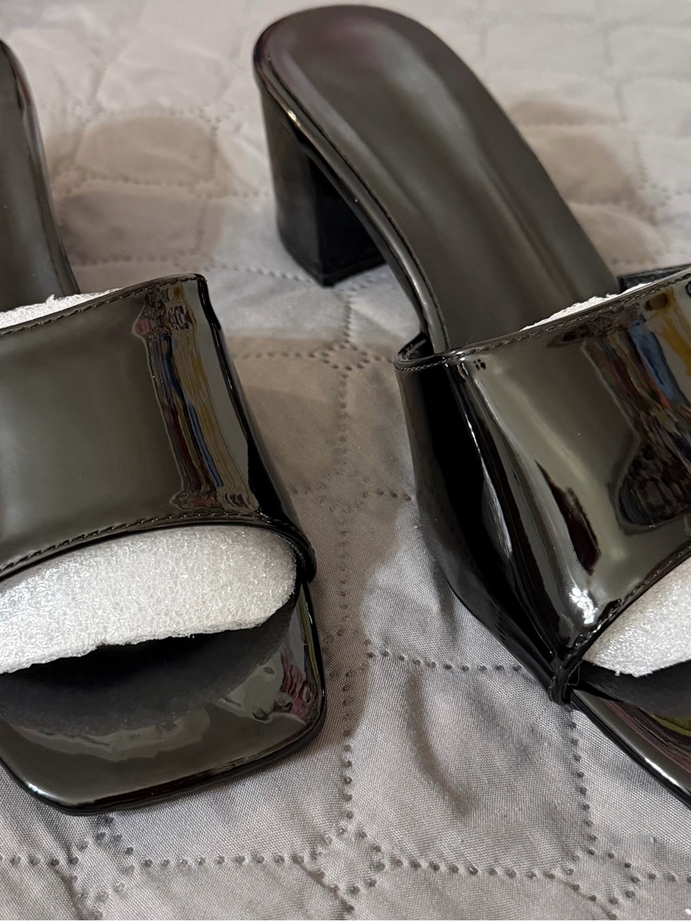 Brand new never worn Black Patent Open-Toe Block Heel Sandals